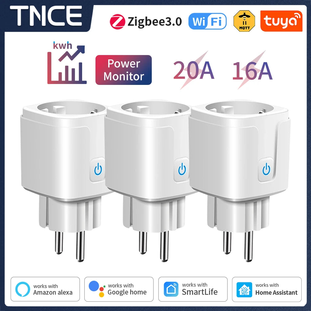 TNCE Tuya WiFi/Zigbee Smart Plug 16A/20A EU Smart Socket With Power Monitoring Timing Function Work With Alexa GoogleHome 