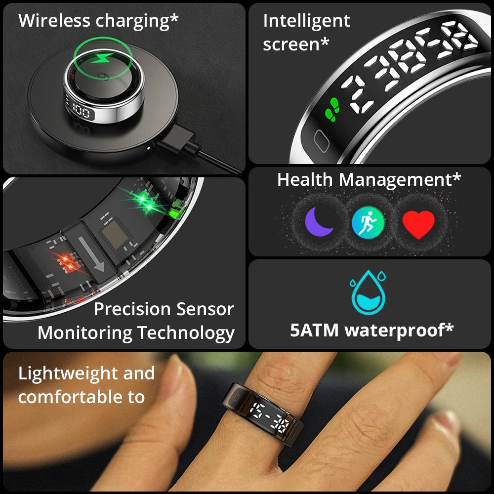 2025 COLMI R12 Smart Ring with Display Screen and Touch, Wireless Charging, Health Manager, 5 ATM Waterproof For Men Women 