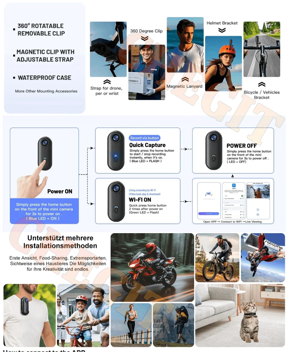Mini 4K WiFi Action Camera Waterproof Body & POV Recorder