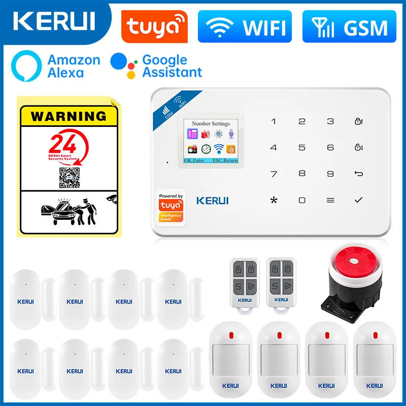 KERUI W181 Alarm System Secutrity Home WIFI GSM Alarm Tuya Smart Motion Detector Door Sensor Burglar IP Camera Work Alexa Google 