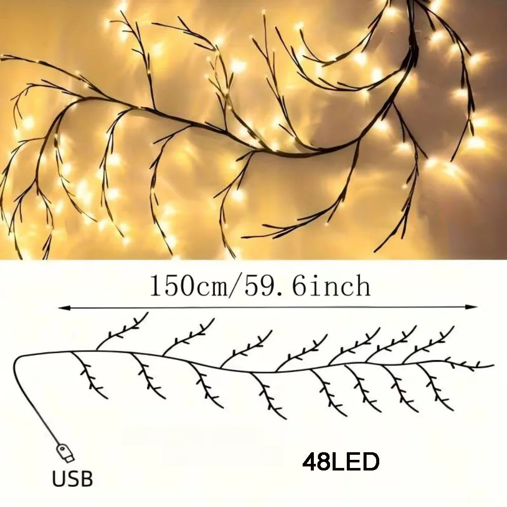 Luzes LED USB em forma de trepadeira de salgueiro, 48–96 LEDs