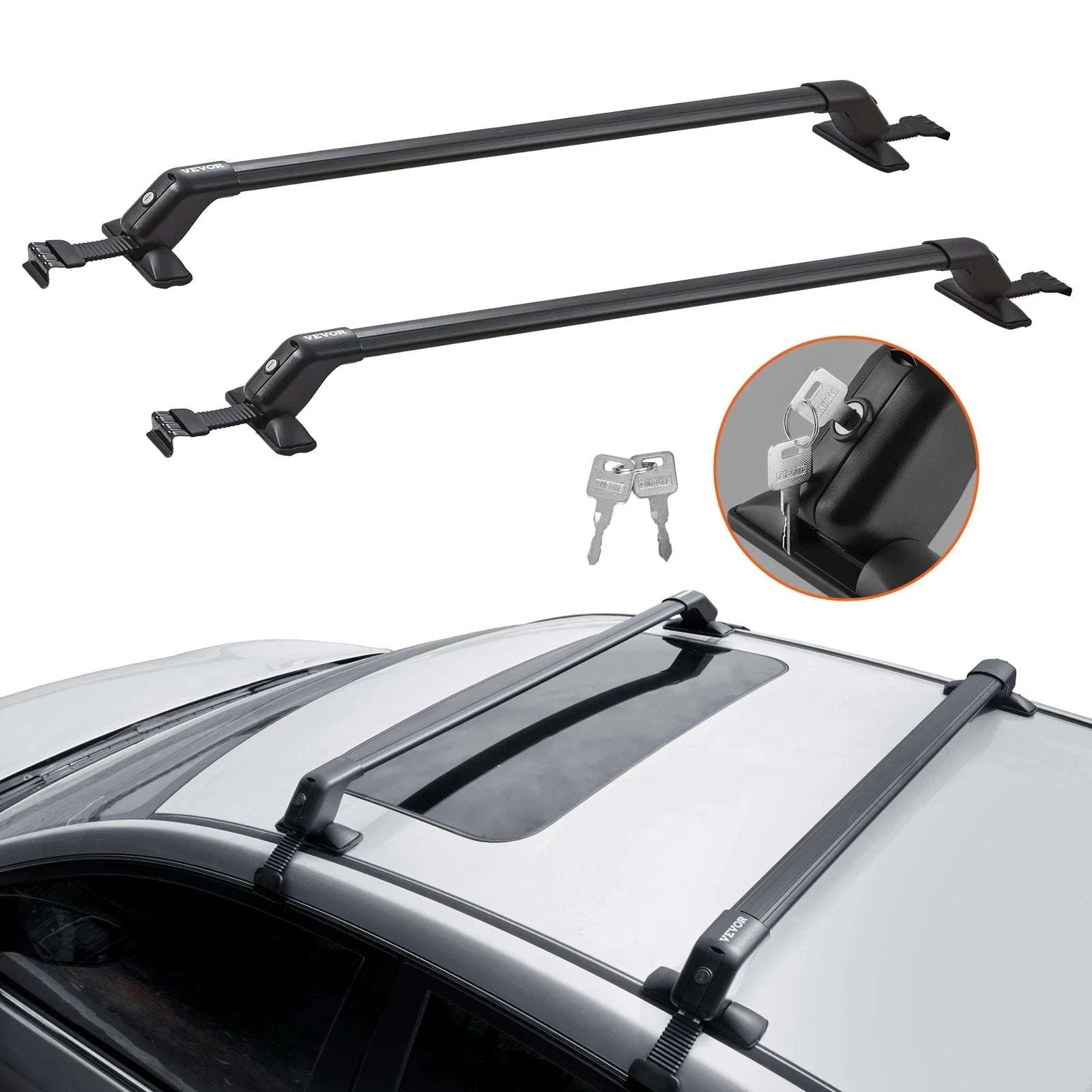 Barras Transversales Ajustables para Portaequipajes de Techo de Aluminio con Carga de 155 lbs y Cerradura