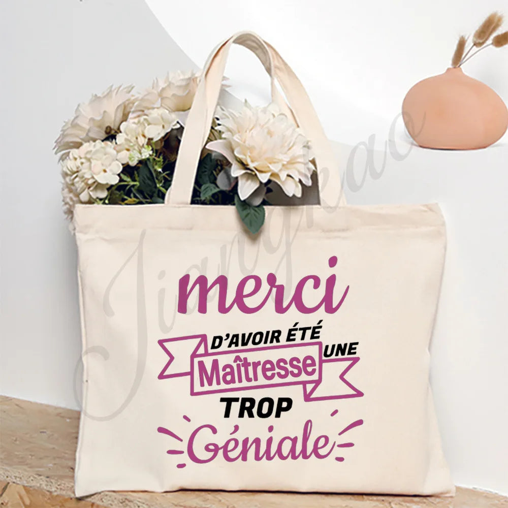 Thank You Teacher Stampa Francese Borsa a Spalla Donna Borsa in Tela Borse da Shopping Borse Femminili Borsa Riutilizzabile Migliori Regali per Maitresse