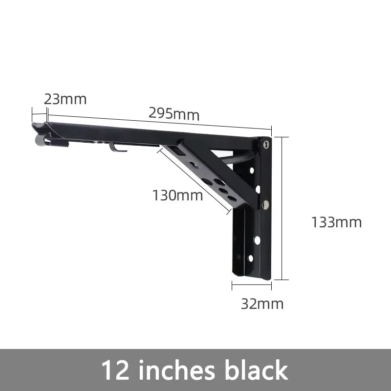 Folding Shelf Brackets, Black or Steel Finish, Pair