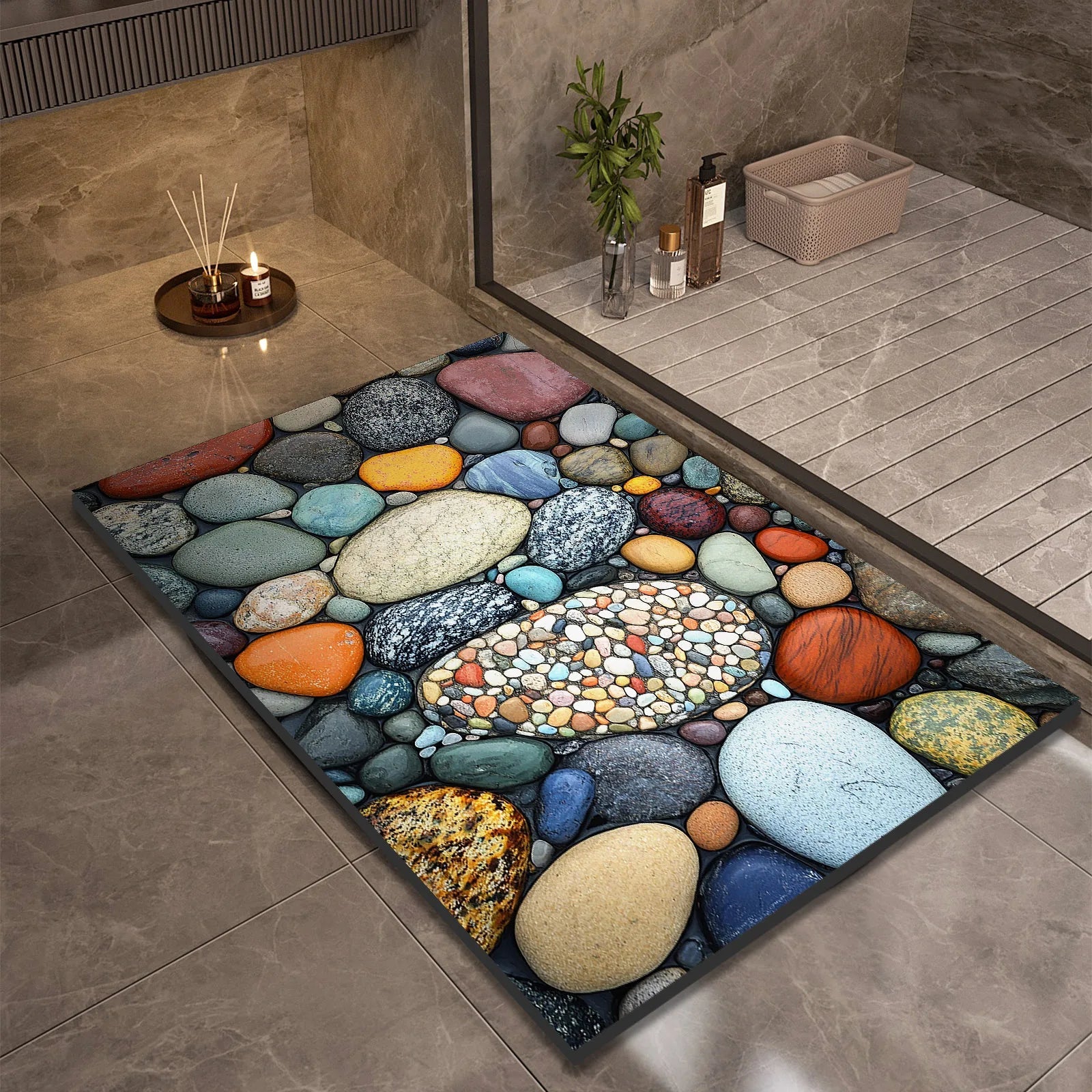 Stone Design Diatomite Bath Mat Bathroom Non-slip Shower Foot Mats Absorbent Quick Dry Toilet Rugs Carpet Doormat Washable 