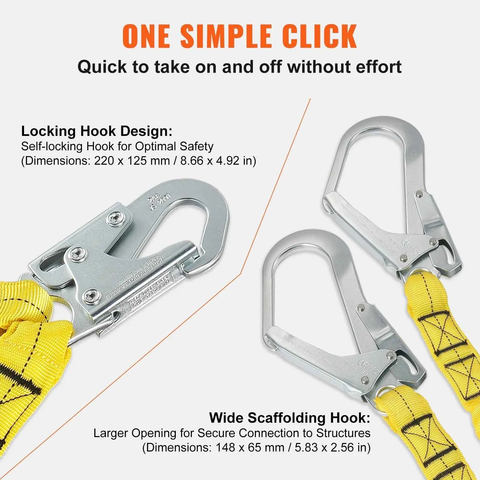 38mm Safety Lanyard 6ft Retractable Fall Protection Belt Yellow