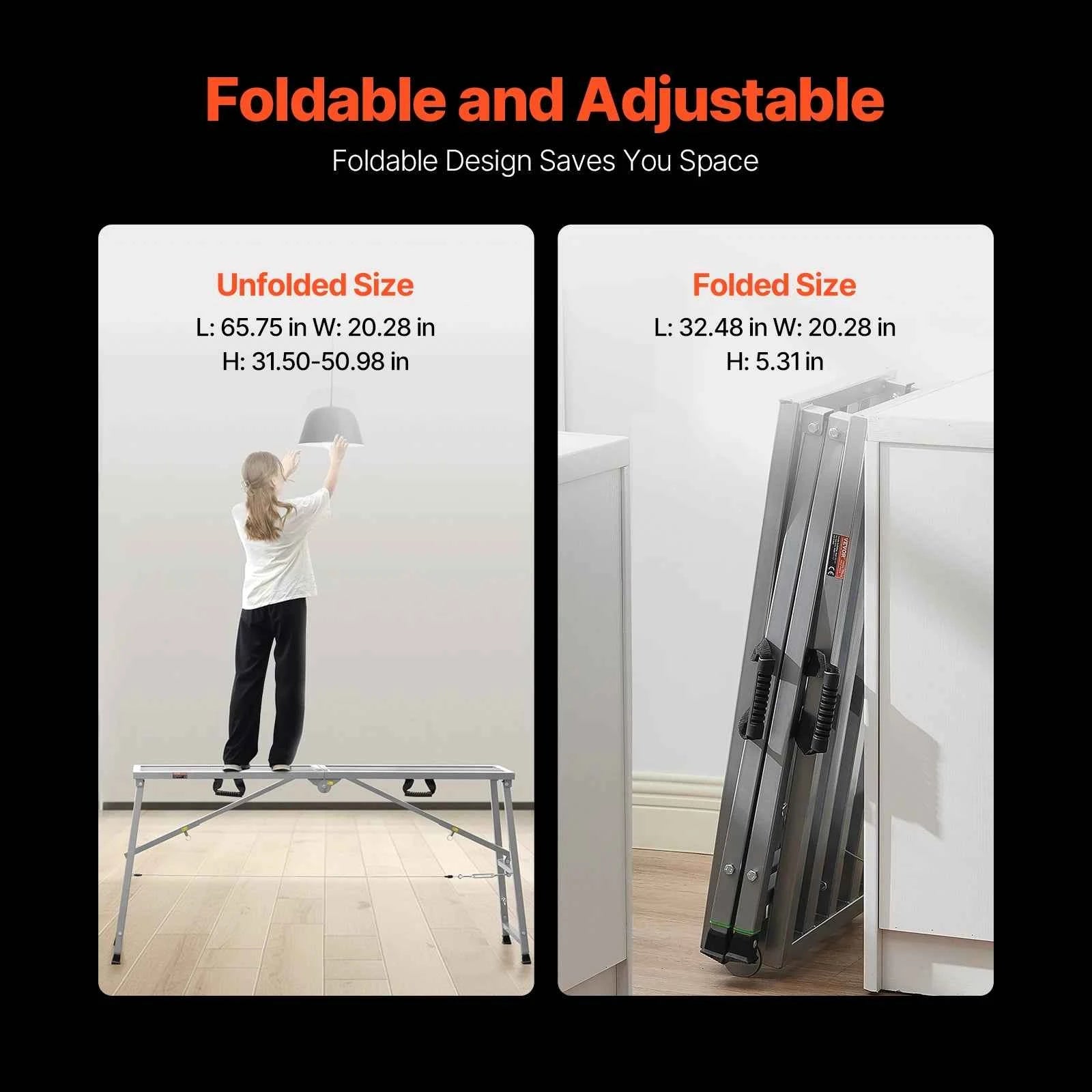 VEVOR Work Platform 4 Gear Adjustable Height Folding Alloy Steel Step Scaffolding Platform 800lbs Capacity Painting Cleaning