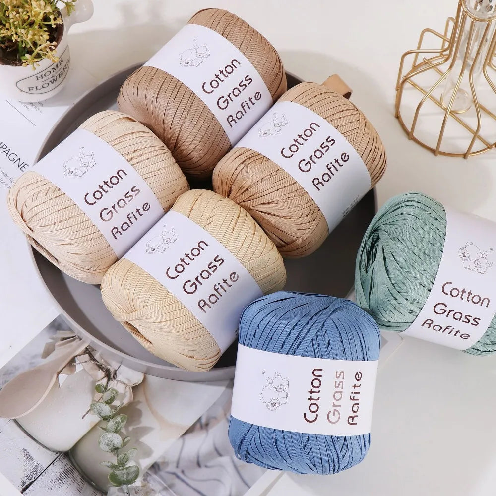 New Multicolour Rafia Yarn DIY Hand-Knitted Crocheting Paper Threads Raffia Straw Yarn Knitting