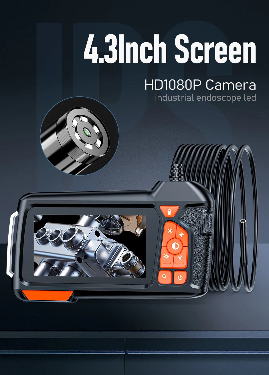 4.3" LCD Endoscope Camera with Light HD 1080P 5.5mm IP67 Waterproof Borescope Camera with 6 Adjustable LED Lights for Sewer Car 