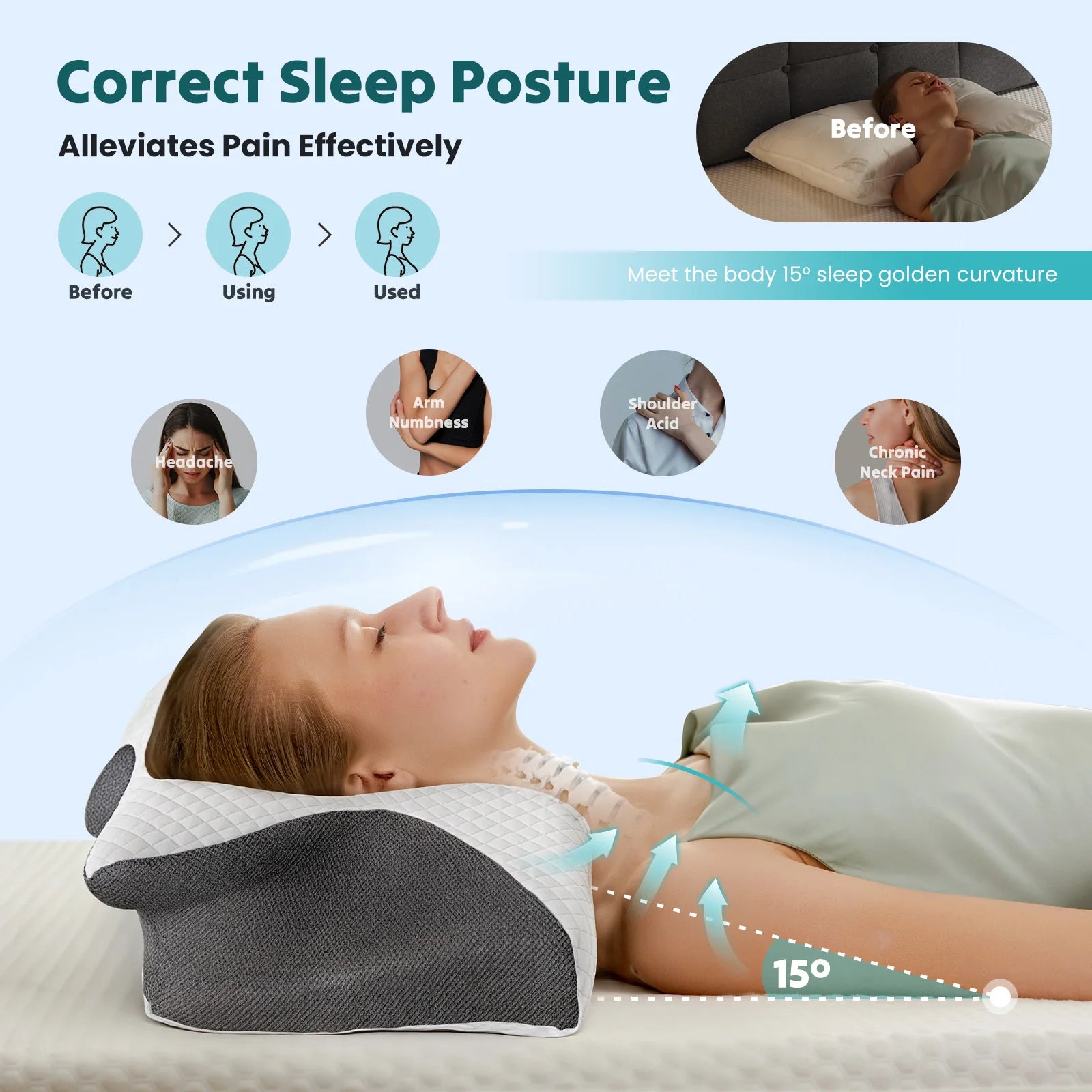 Ergonomic Memory Foam Cervical Pillow with Cooling Cover