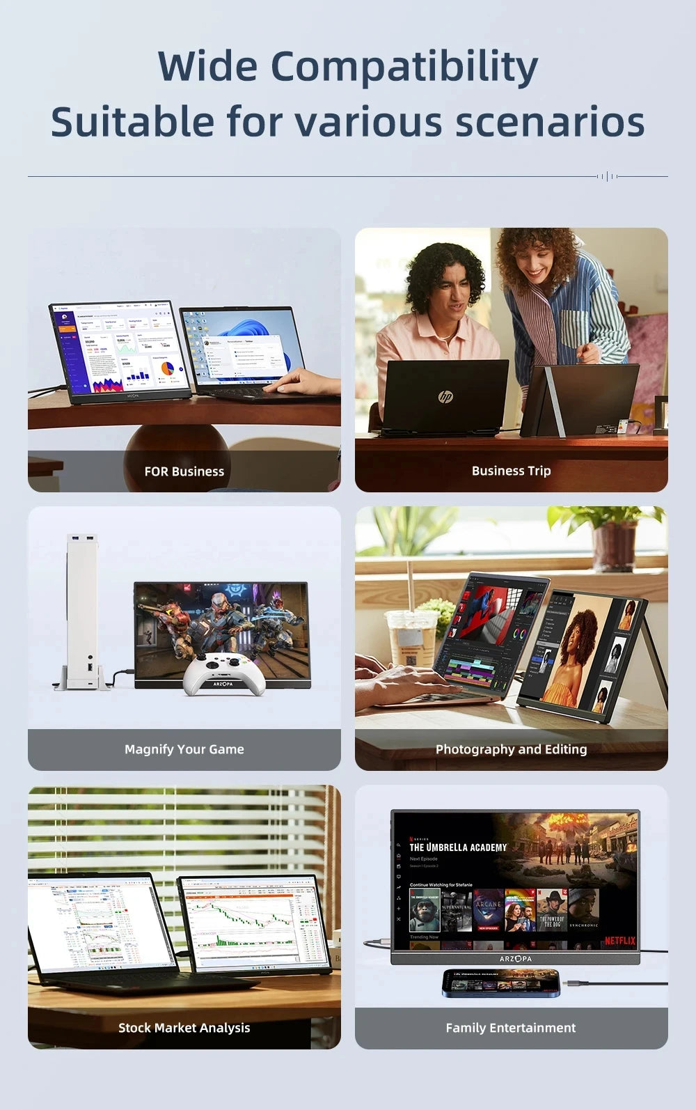 ARZOPA 16calowy 2K przenośny monitor 16:10 ekran IPS z mini HDMI typu C drugi wyświetlacz do MAC/laptopa/PC/Xbox/PS4/5/Switch,Z1RC