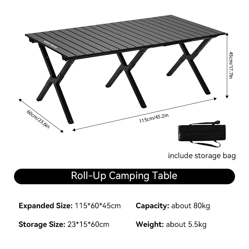 Aluminum Folding Camping Table for 6, Roll-Up Outdoor Use