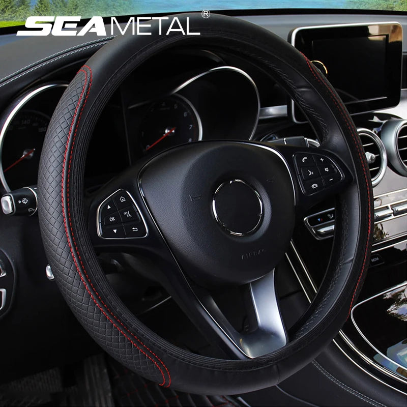 SEAMETAL Car Steering Wheel Cover Anti Slip Pu Leather Steering Protector Anti Scratch Steer Wheel Cover Universal for 37-39cm