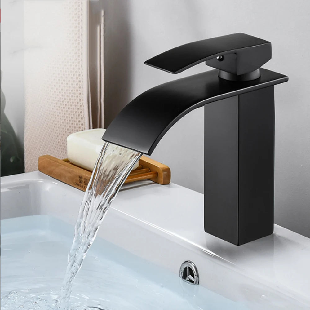 Waterfall Wash Basin Stainless Steel High And Low Faucet Black Hot And Cold Toilet Wash Basin Bathroom Home 