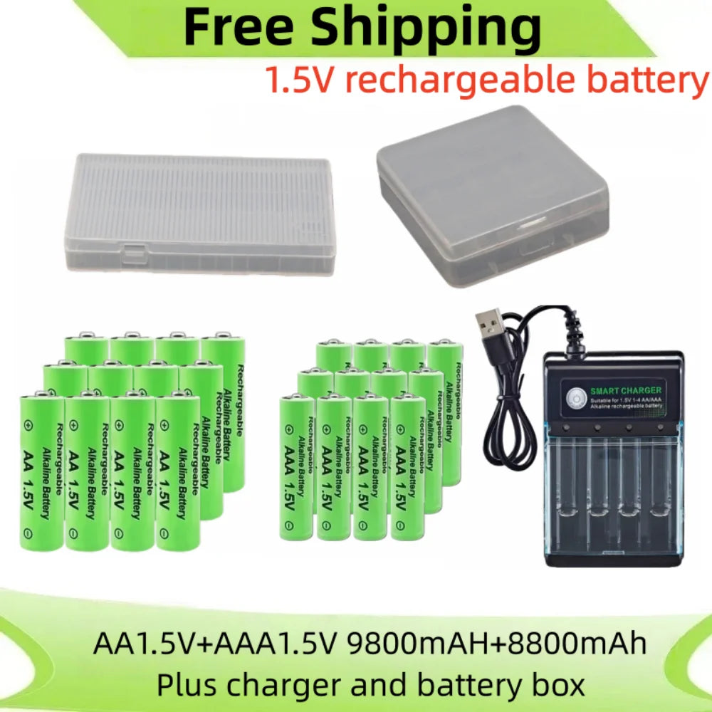 Original Rechargeable Battery 1.5V AA 9800mAh+AAA 8800mAh+Charger for Computer Clock Radio Video Game Digital Camera AA AAA 