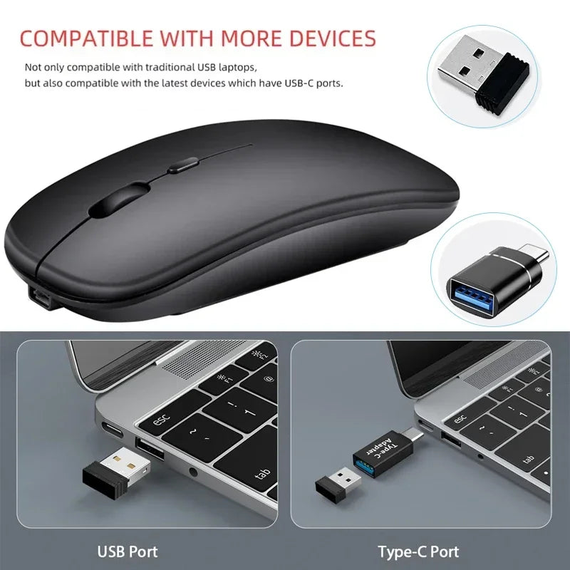 Wireless Mouse Bluetooth-Compatible Gaming Mouse (Dual Mode:BT+2.4Ghz) Ergonomic Rechargeable Mice for PC/Laptop/Macbook  ﻿