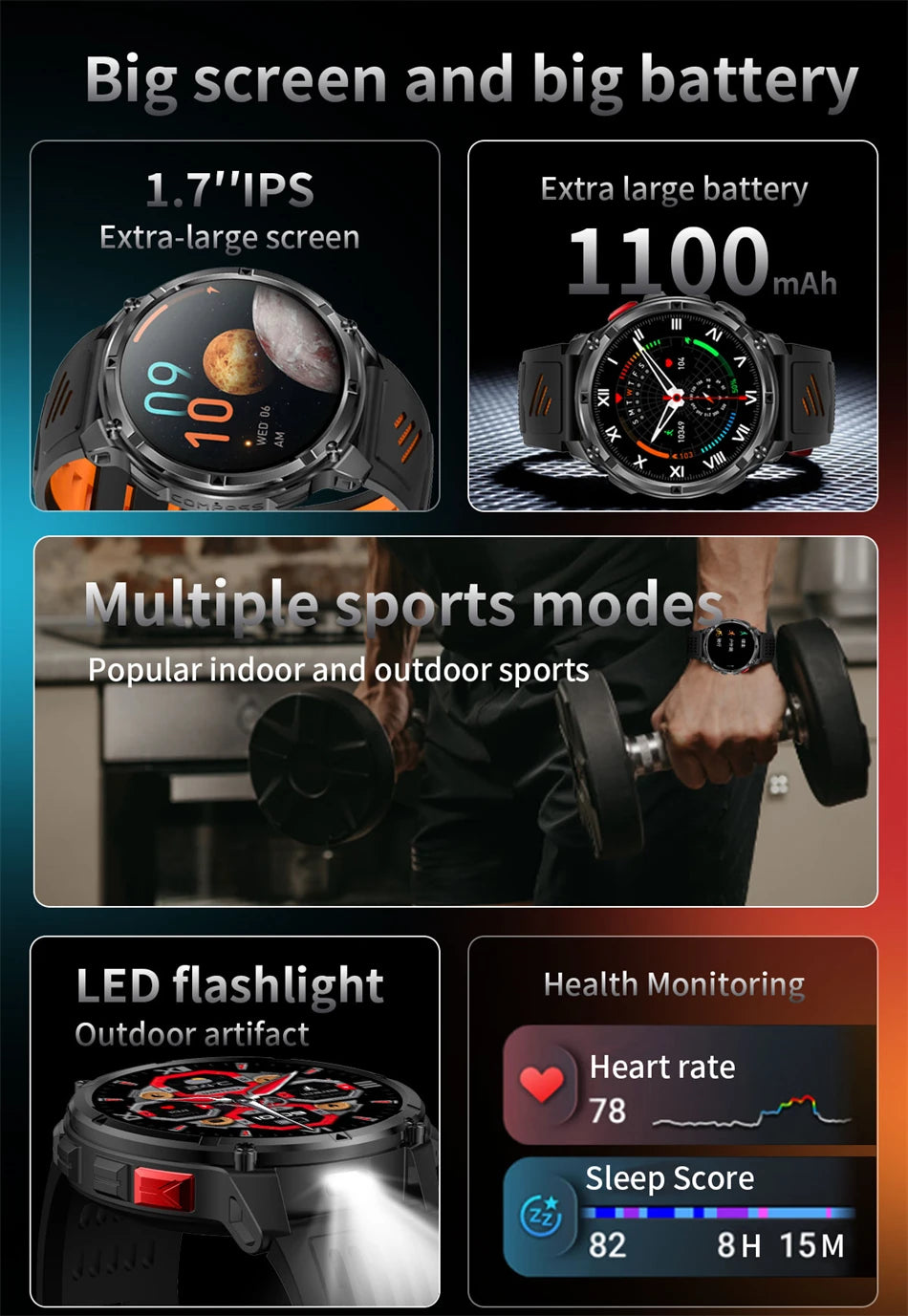 Smartwatch con chiamata Bluetooth all'aperto con bussola e GPS collegato al telefono