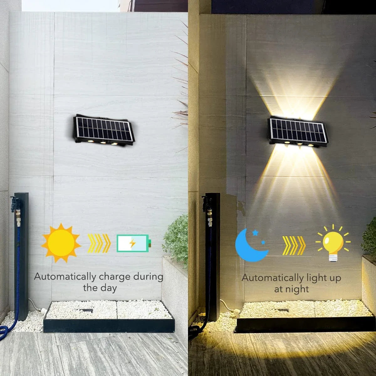 Appliques murales solaires d’extérieur à éclairage vers le haut et vers le bas