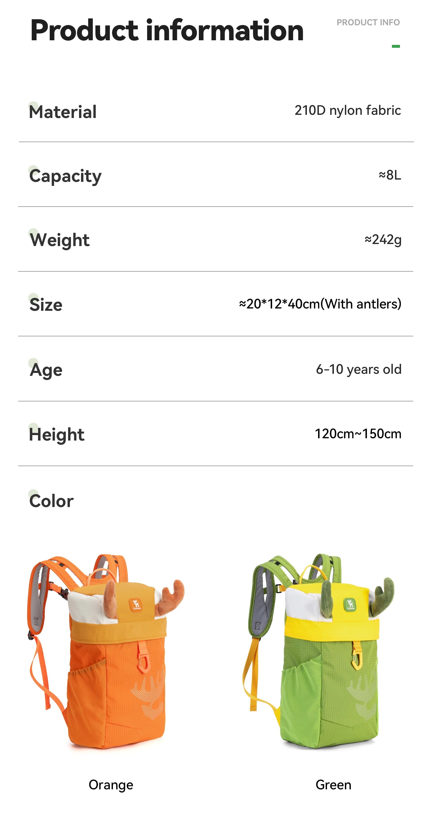 8L Kids Lightweight Hiking Backpack Breathable Nylon Daypack