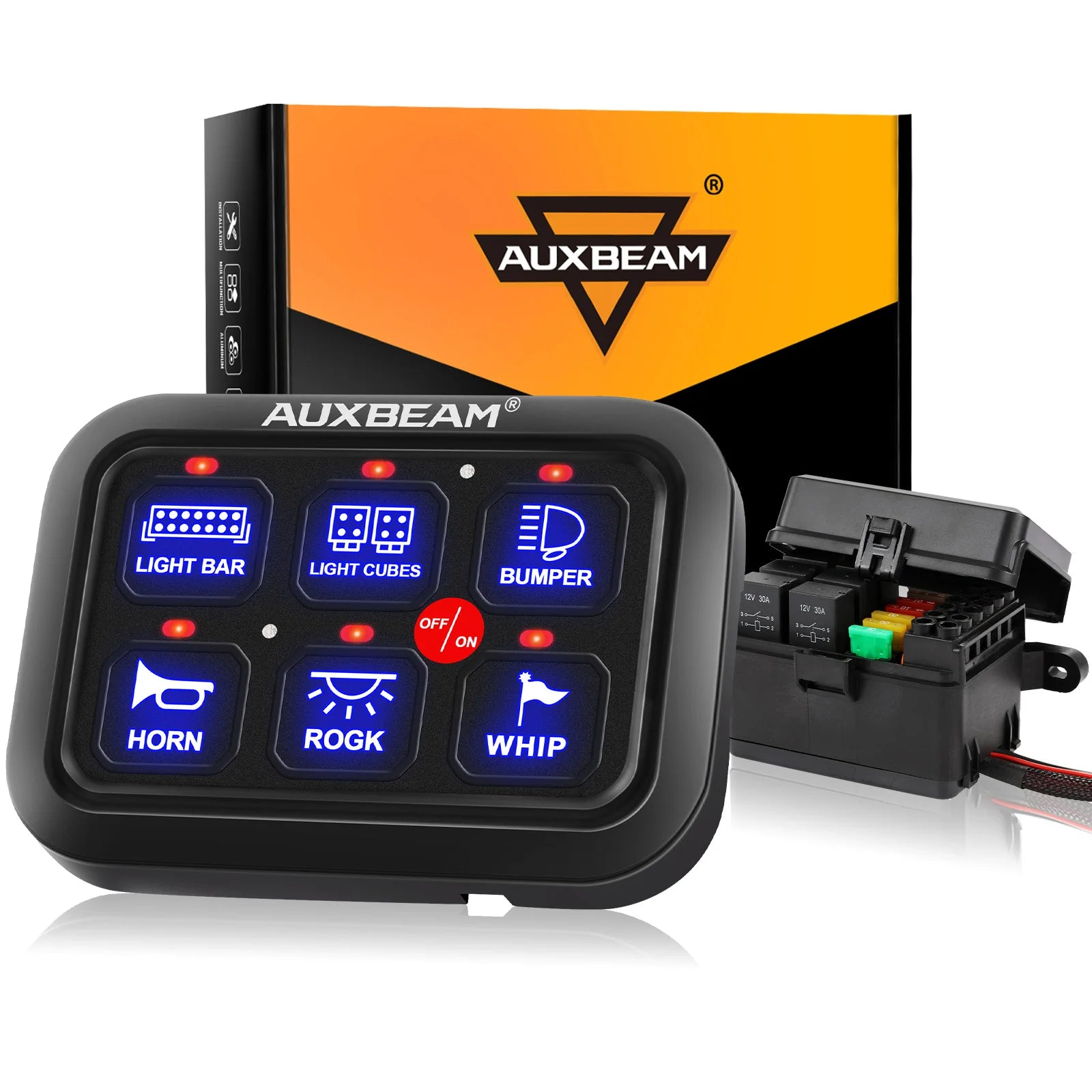 6-Gang Car Switch Panel 720W 12V Relay System for Lights & Accessories