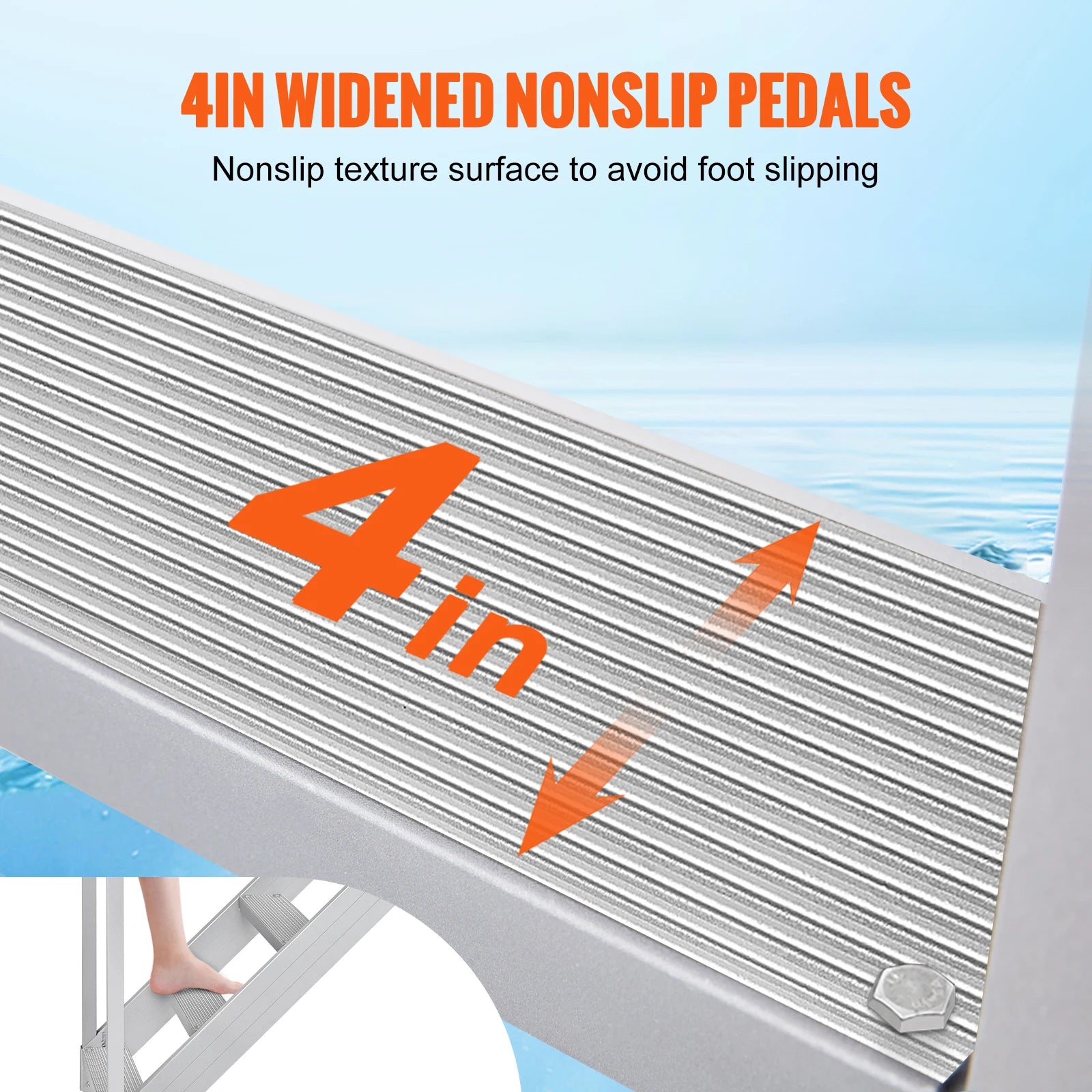SucceBuy 4/6 Step Dual Handrails Dock Ladder Aluminum with Rubber Mat 30"-39" Adjustable Height for Lake Marine Boarding Pool