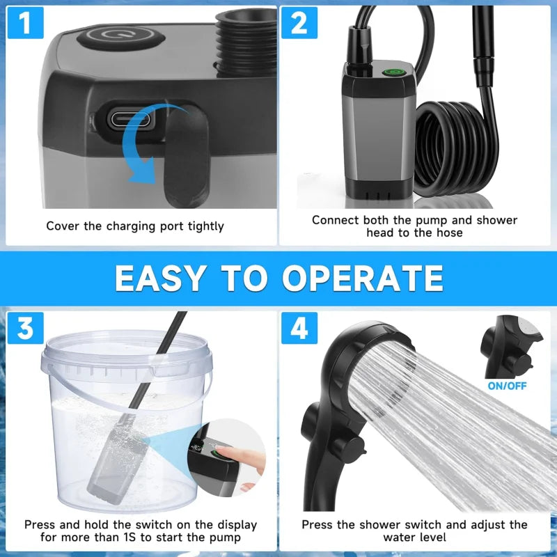 Rechargeable Portable Shower Pump with Display