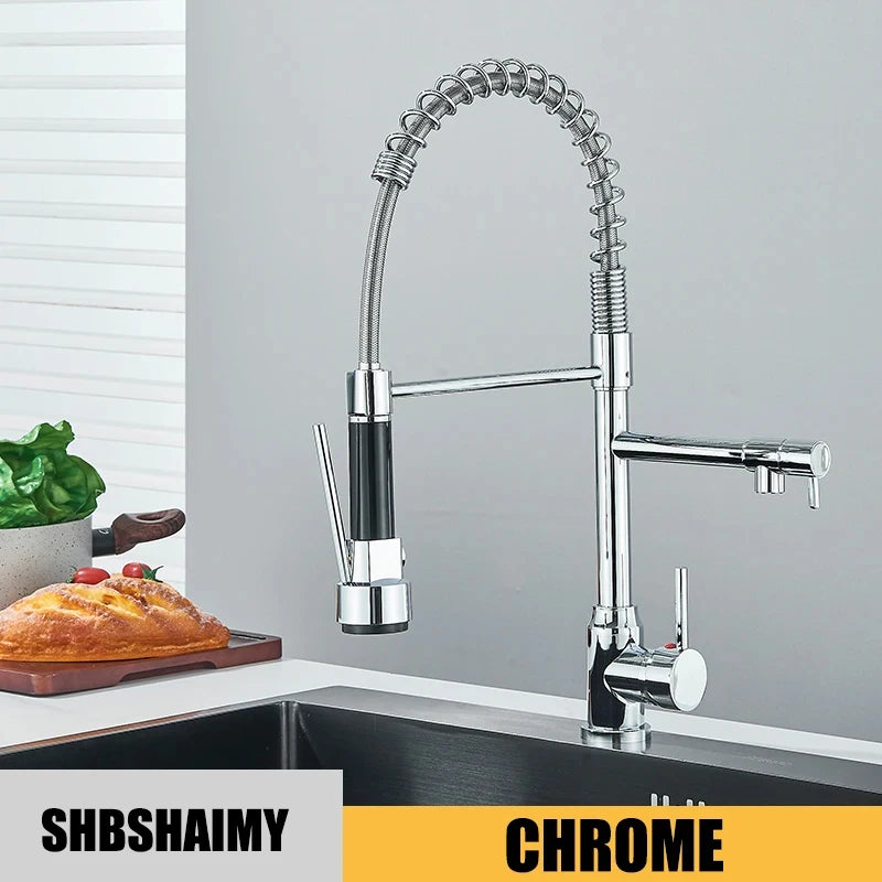 Black Kitchen Sink Faucet Pull Down Hot and Cold Water Mixer2 Mode Tap with Dual Spout 360 Rotation Flexible Deck Mounted 