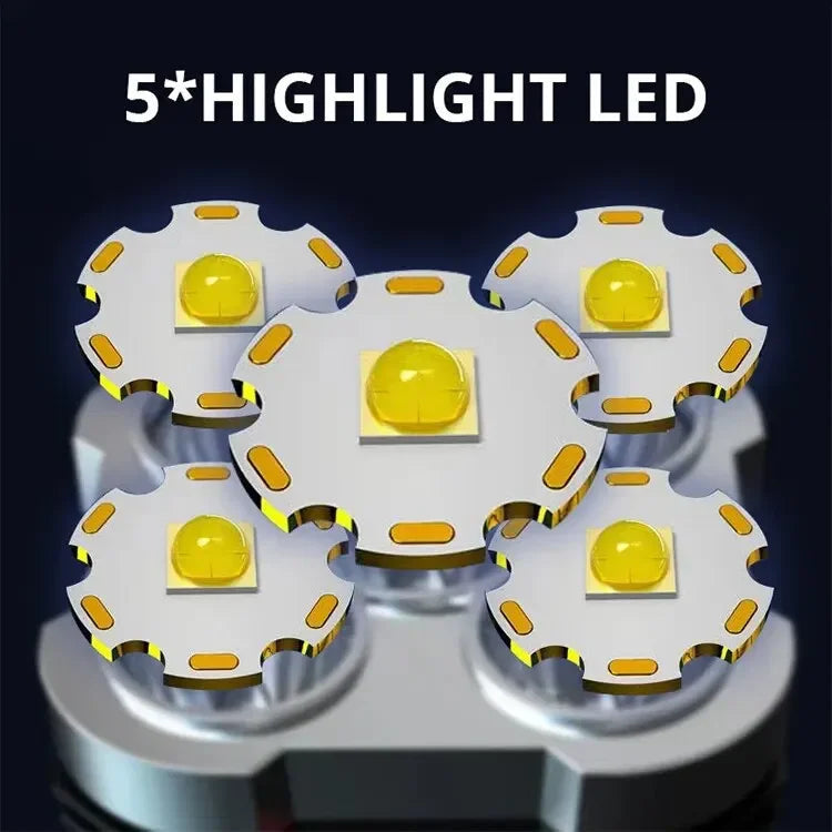 5LED High Power Led Flashlights Rechargeable Camping Spotlight with Side Light 3 Lighting Modes for Camping Adventure Outdoor 