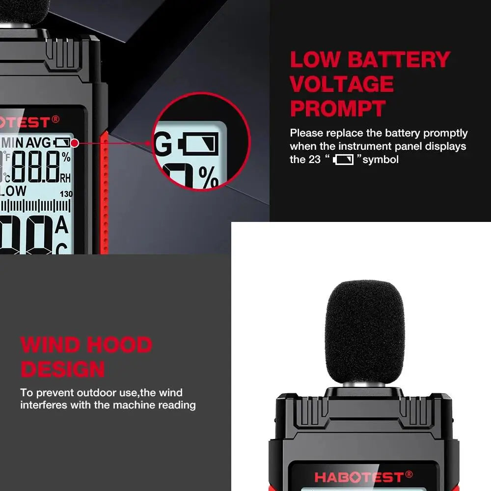 HABOTEST HT602A Sound Level Meter Digital Handheld DB Meter HT602B Noise Audio Level Meter 30-130dB Decibels Mini Sound Meter