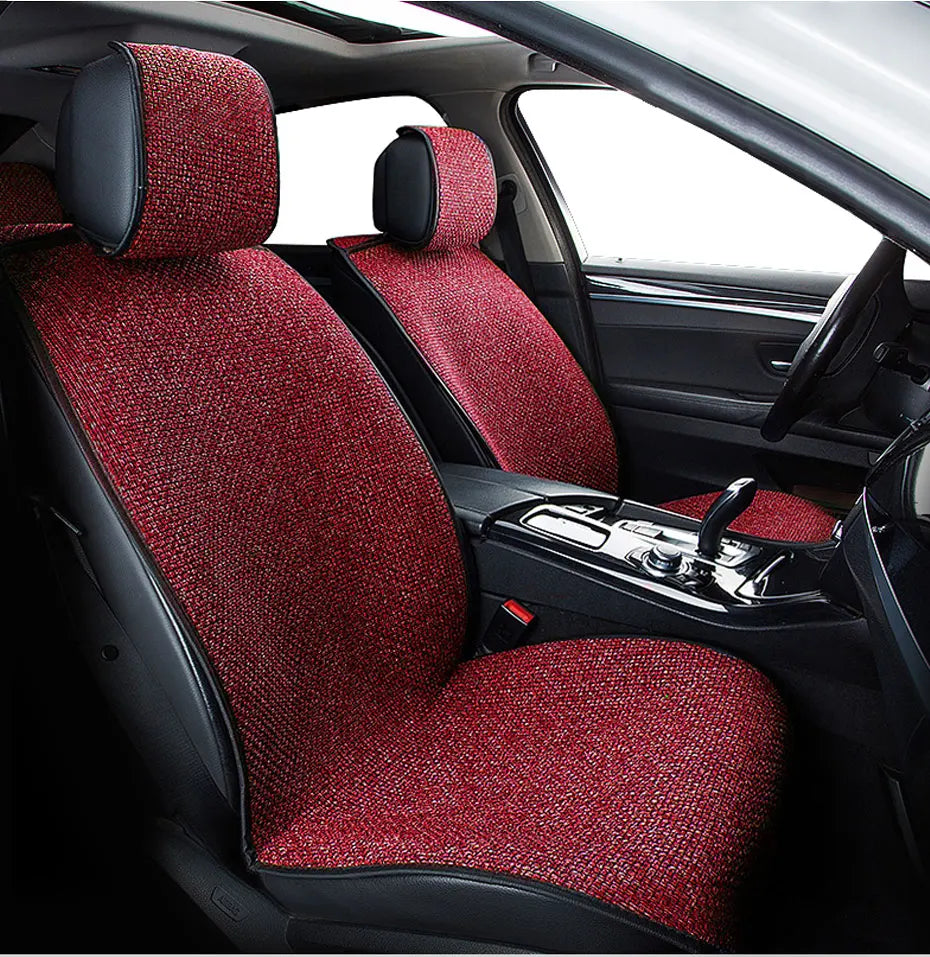 SEAMETAL Flax Car Seat Cover Breathable Sweatproof Linen Car Seat Cushion with Backrest Pad 4-Season Universal for 98% Vehicles