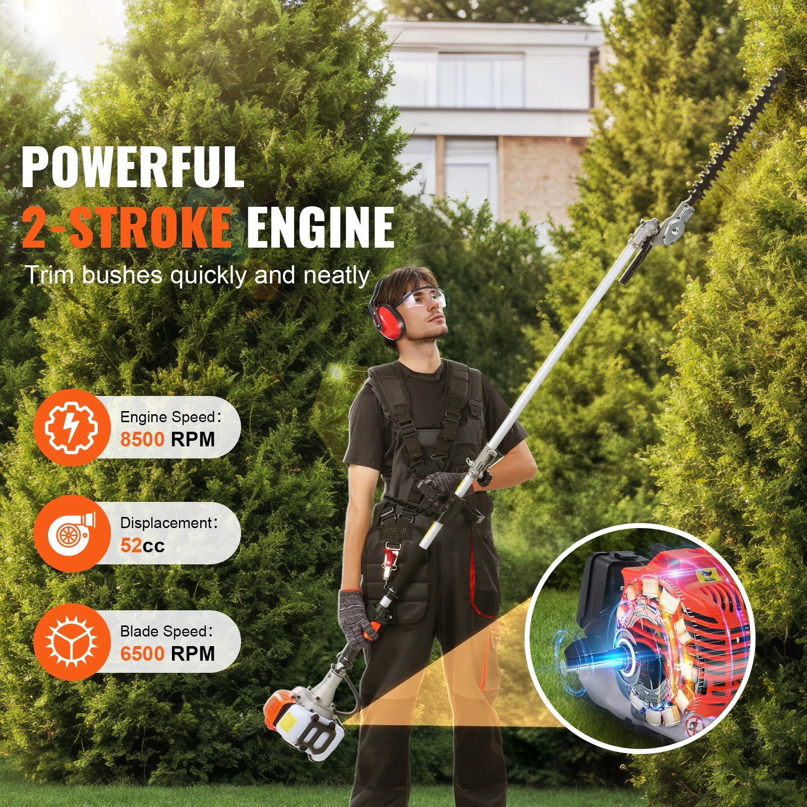 52CC 6-in-1 Gas Multi Tool Hedge Trimmer Brush Cutter Kit