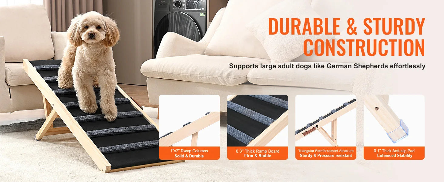 Rampa para perros SucceBuy, plegable, antideslizante, alta, ajustable, de madera, rampa para mascotas, eliminable, para perros pequeños y mayores, escaleras para sofá, automóvil, cama.