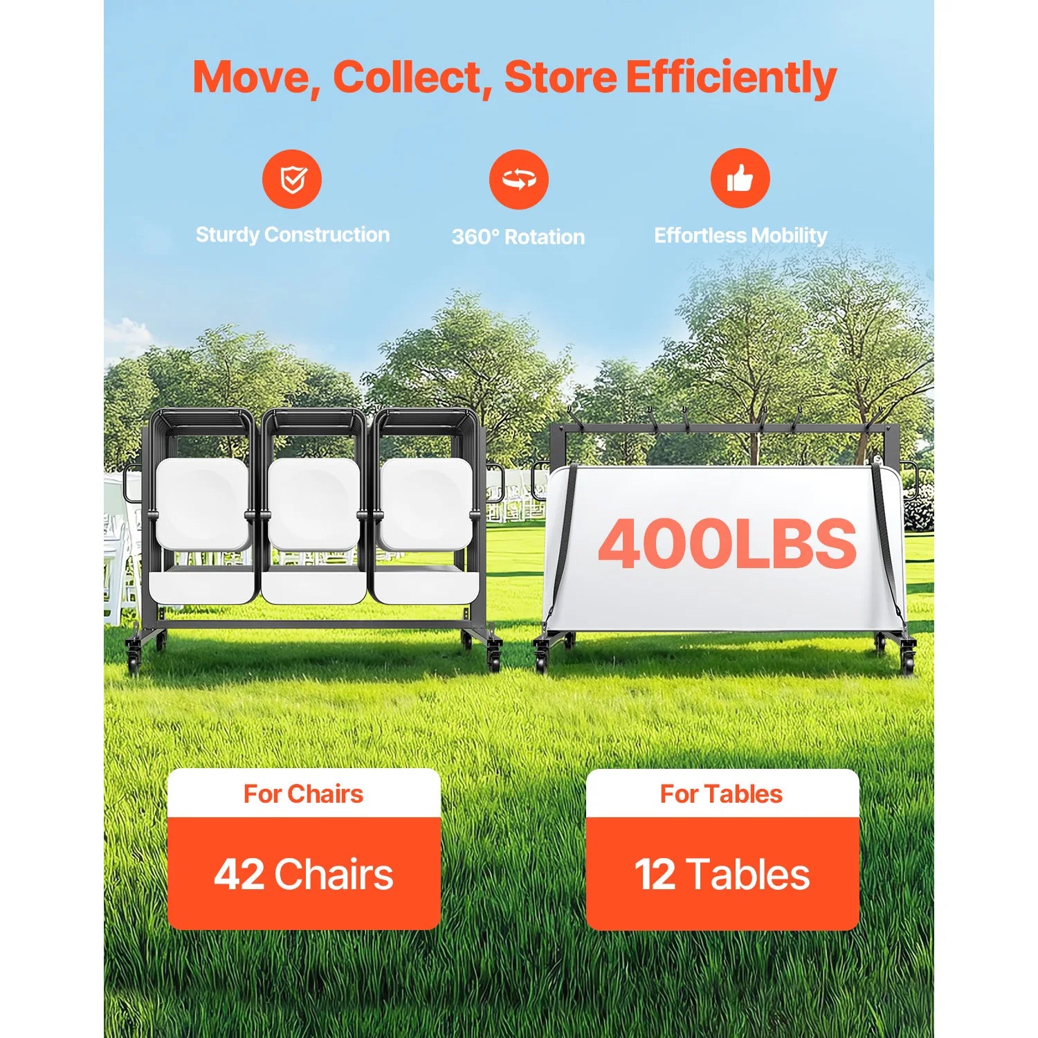 400lbs Folding Chair Storage Cart with Wheels for 42 Chairs