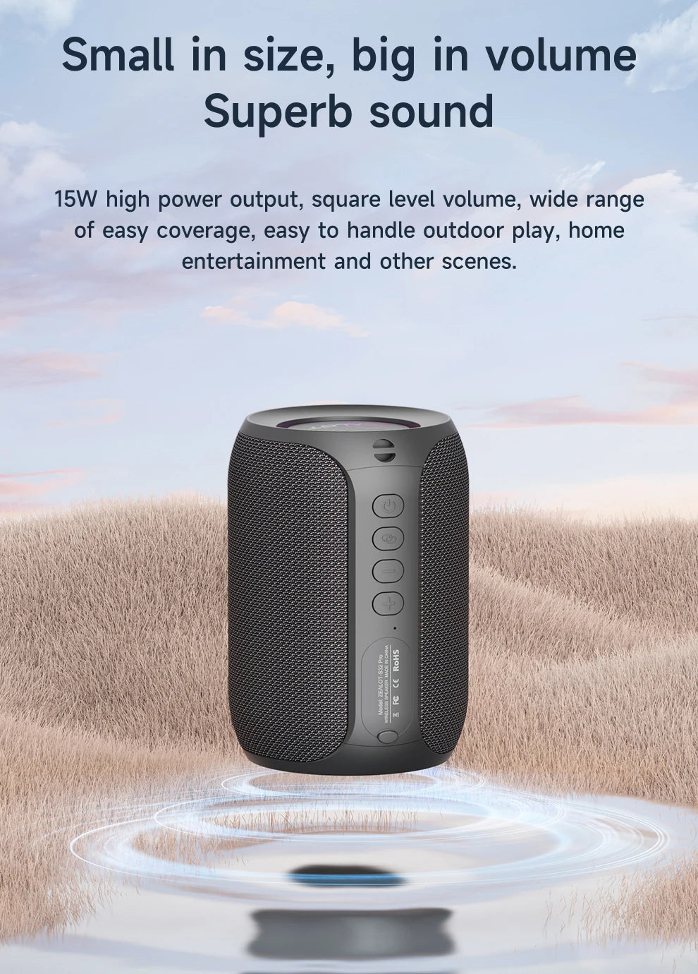 Zealot-S32PRO Powerful Bluetooth Speaker, Bass Wireless, LED Light, Outdoor Speakers, Subwoofer, Waterproof Sound Box Support 