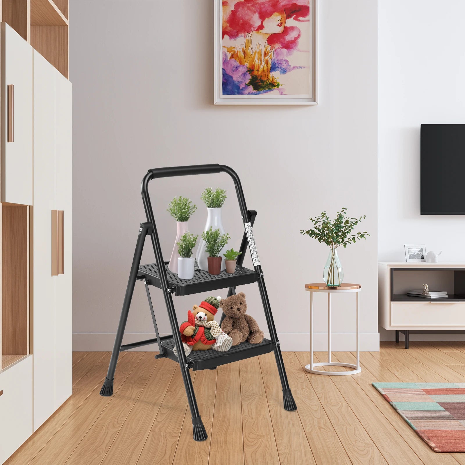 Folding 2-Step Ladder Stool with Anti-Slip Pedals 800 lb Capacity