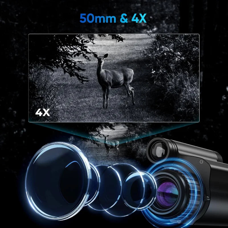 Night Vision Scope 50mm Focal Lens Vision Goggles  for Night Hunting Camping 850nm Day/Night Vision Monocular with Camera&Video