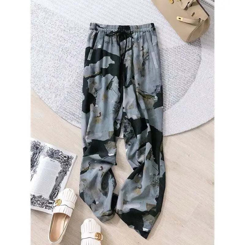 Women’s Floral Wide Leg Drawstring Pants with High Waist