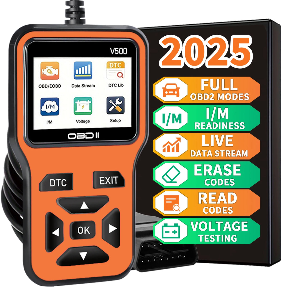 V500 OBD2 Engine Code Reader with Live Data & Voltage Display