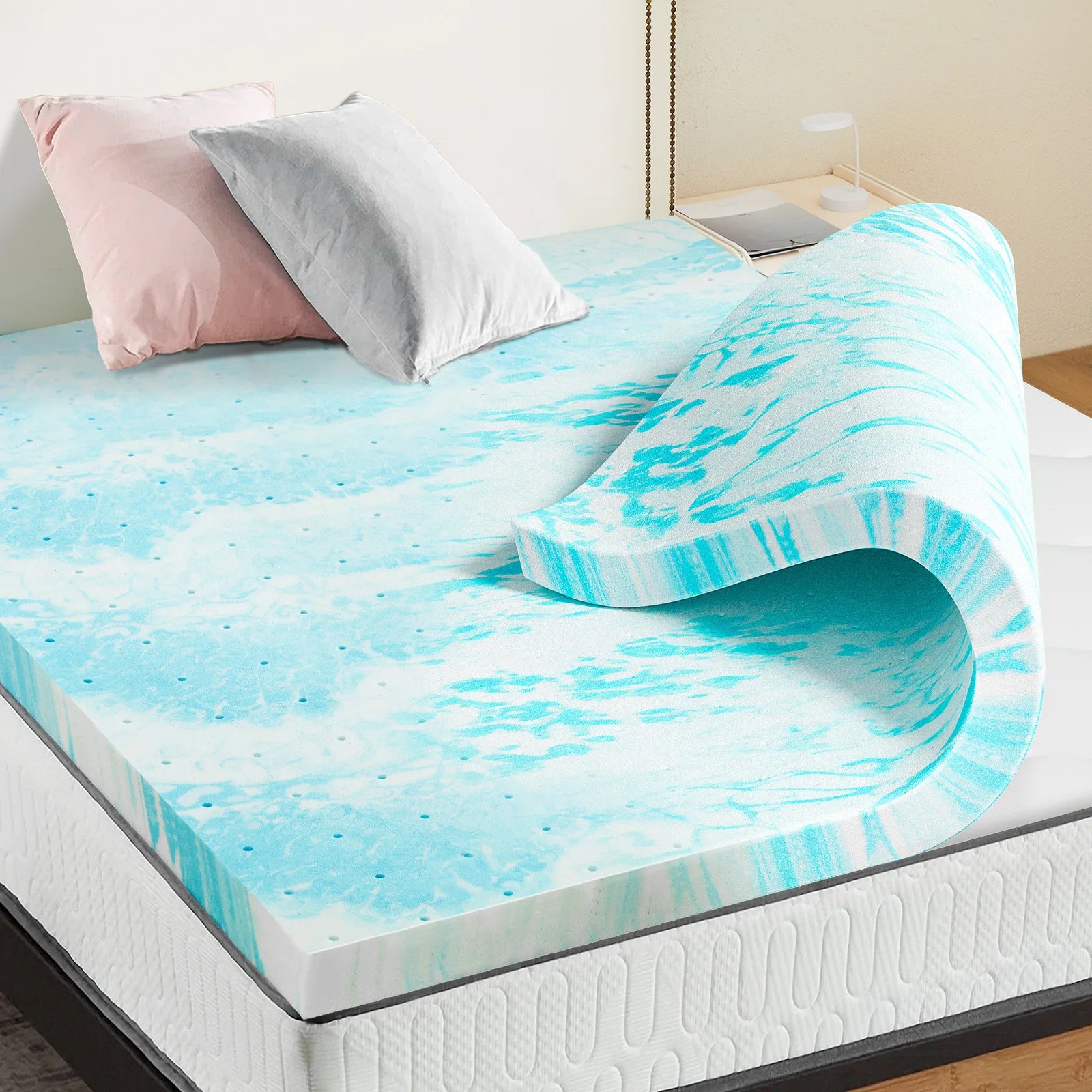 Colchón de espuma viscoelástica con gel para cama tamaño completo, 2–3 pulgadas, confort refrescante