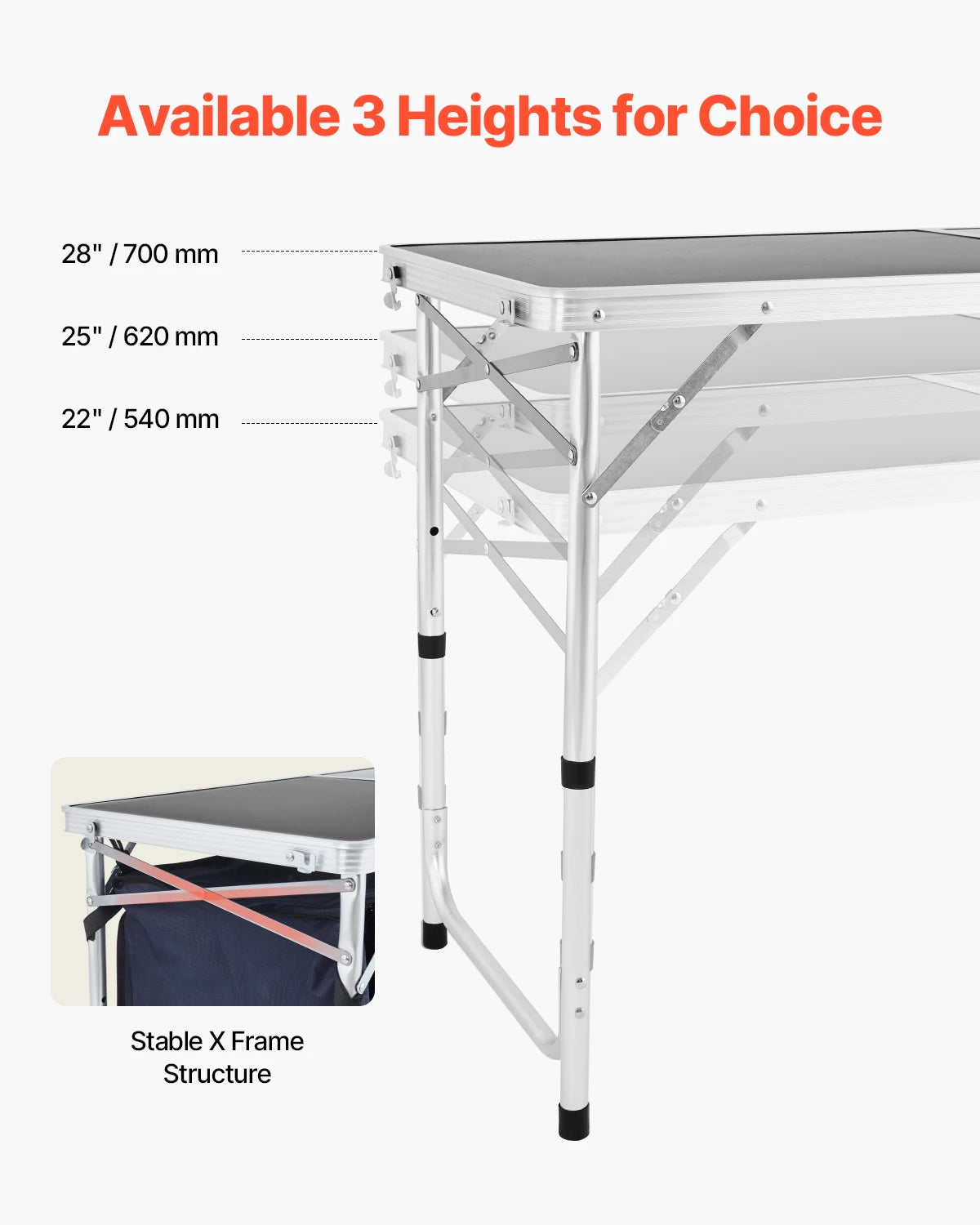 Folding Camping Kitchen Table with Storage & Adjustable Height