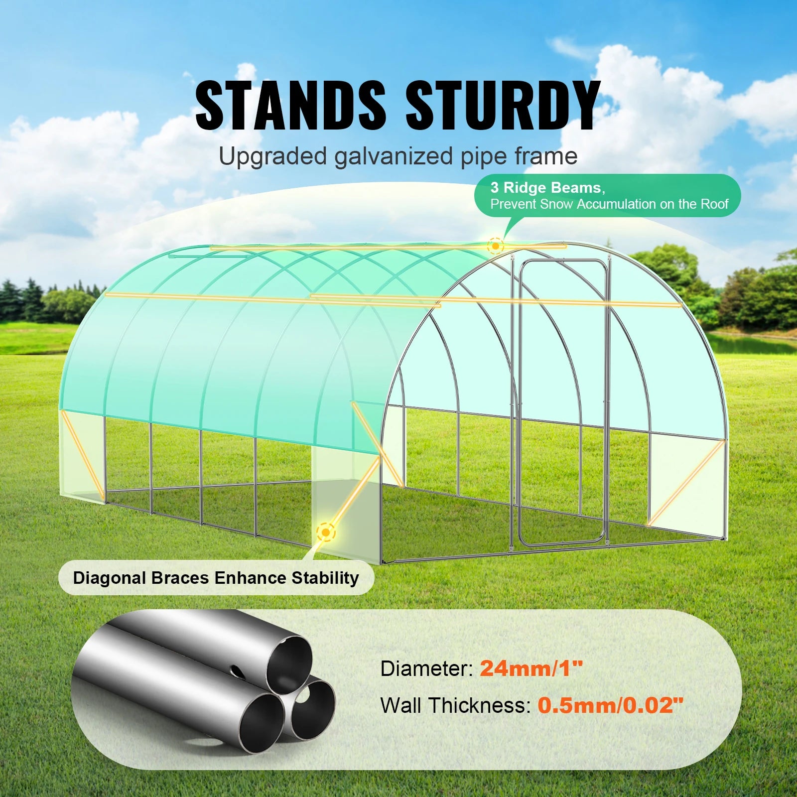 SucceBuy gångin tunnel växthus hoop house växthus tunnel växthus växthus med galvaniserad stålram svängd dörr för utomhusbruk