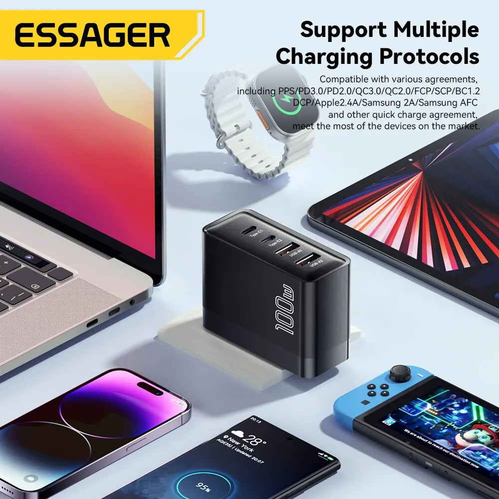 Essager 100W GaN USB Type C Caricabatterie PD QC Quick Charge 4.0 3.0 Type C Ricarica Rapida Per iPhone 14 13 12 Xiaomi Macbook 