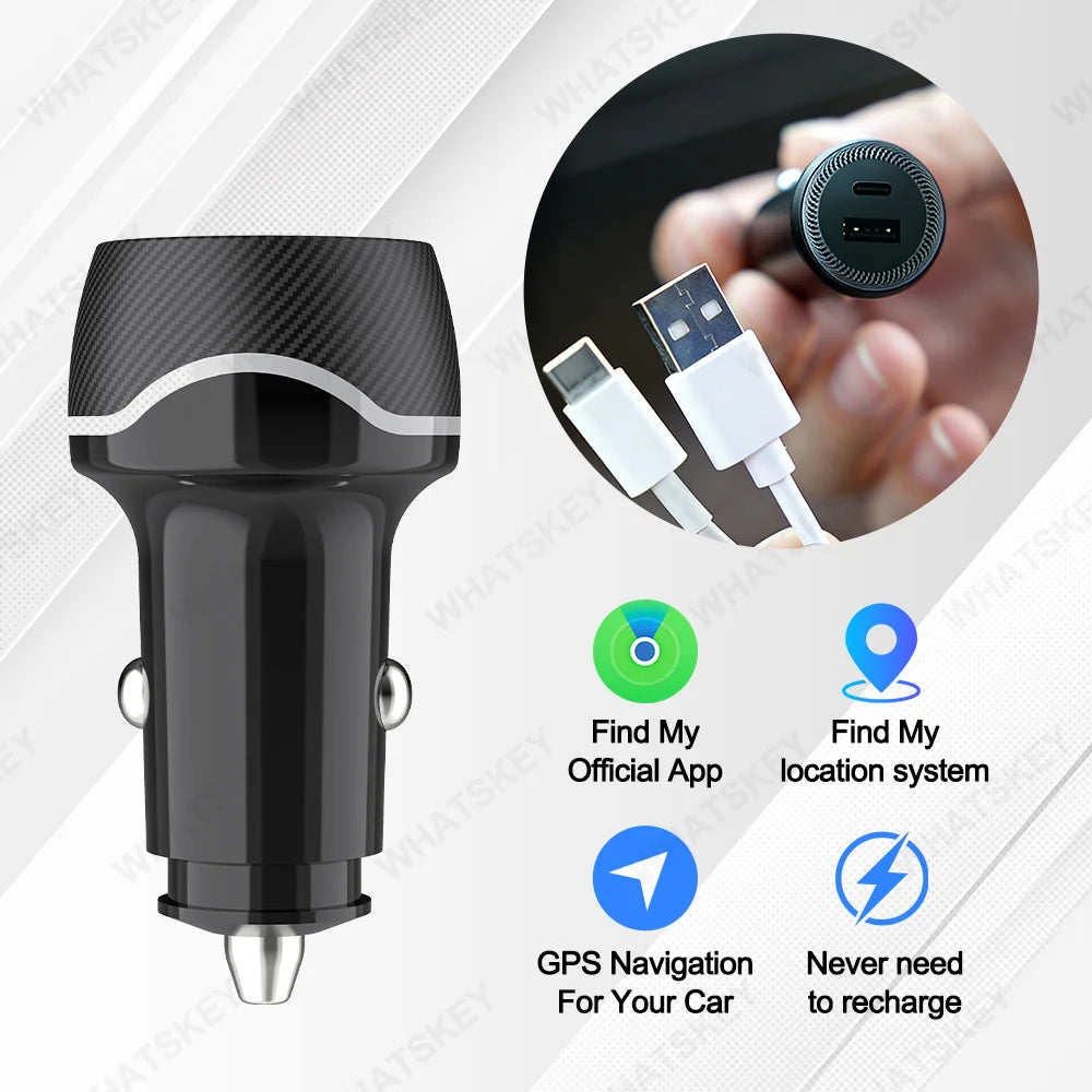 Universal Mini Car Charger GPS Locator Tracker Cigarette Lighter iPhone USB Type-C Find My ios Official App GPS Vehicle Tracke