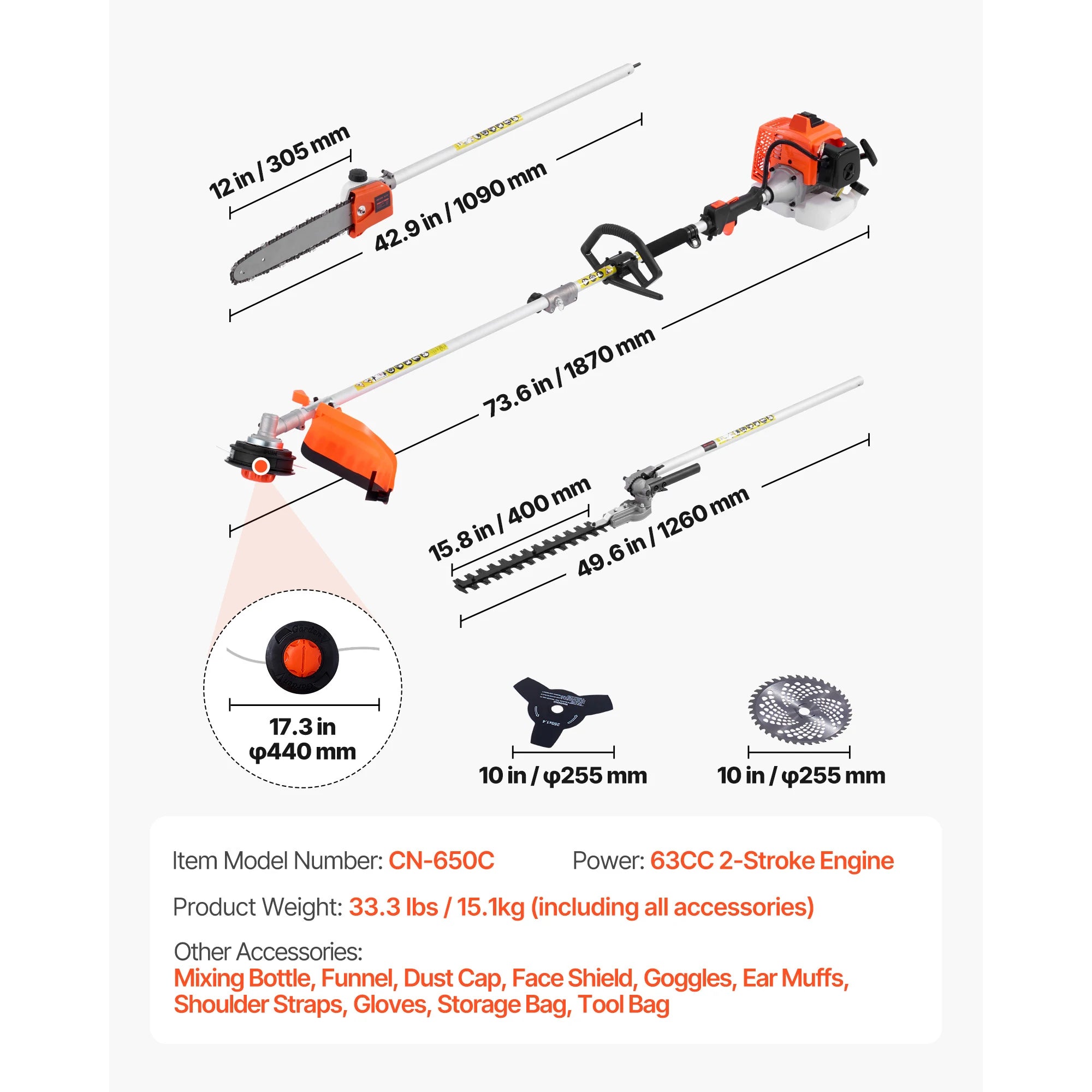 SucceBuy Gas Hedge Trimmer 2 Cycle Gas Power Handheld Hedge Trimmer Weed Eater with Protective Gear Set for Trimming Shrub Bush