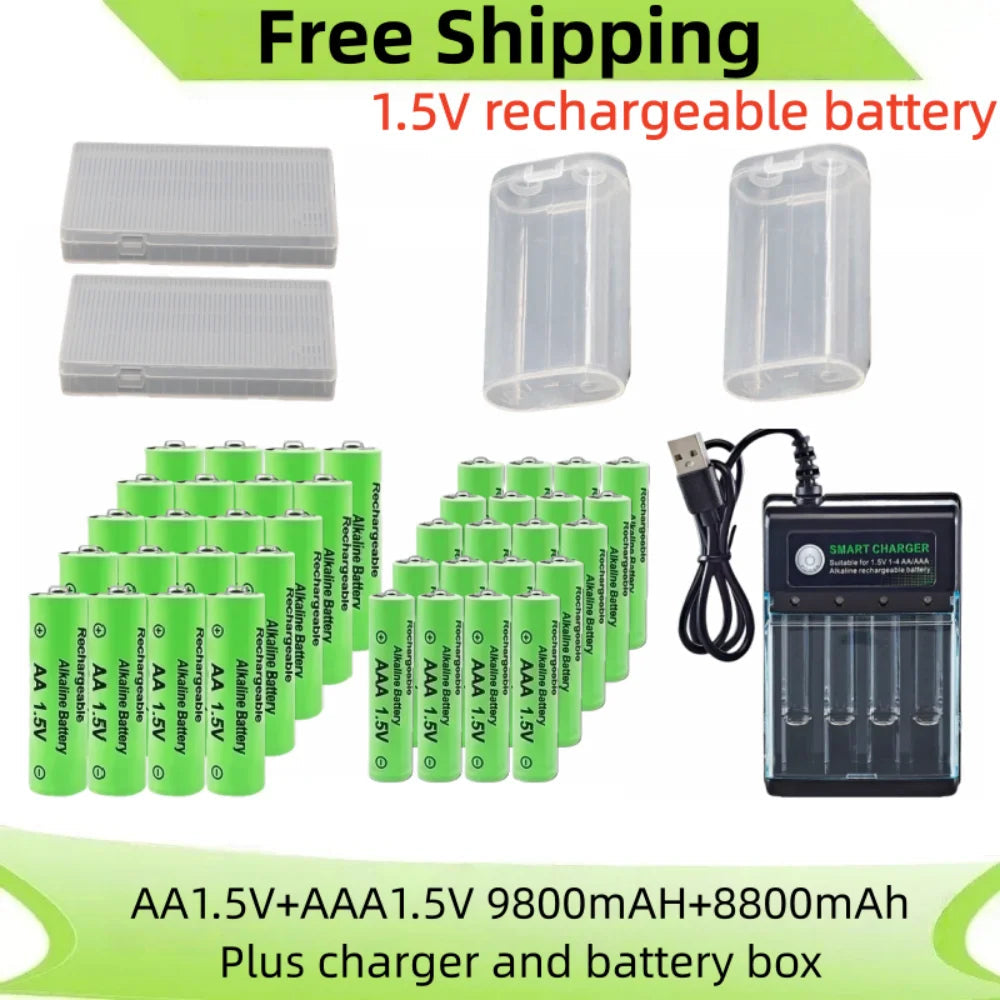 Original Rechargeable Battery 1.5V AA 9800mAh+AAA 8800mAh+Charger for Computer Clock Radio Video Game Digital Camera AA AAA 