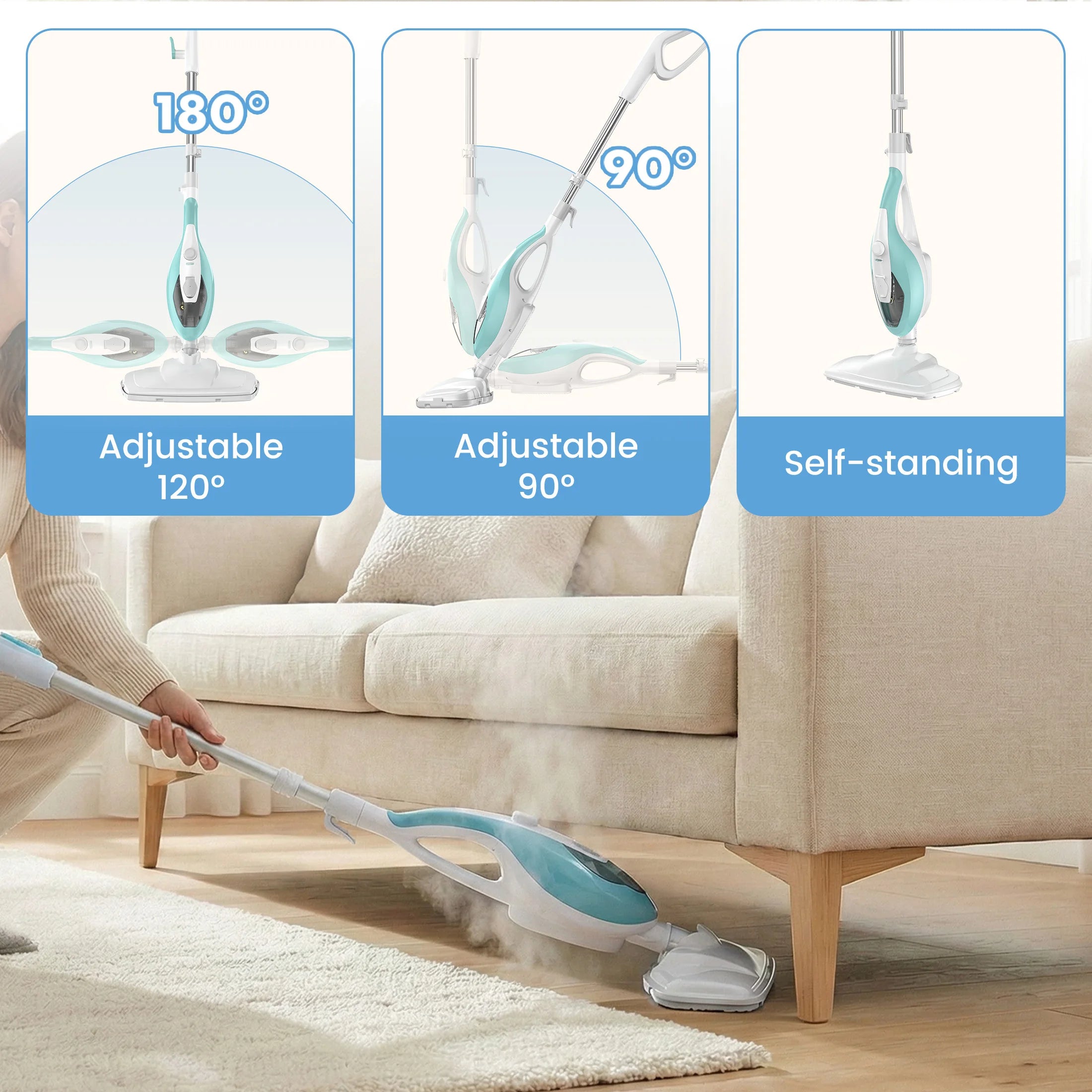 10-in-1 Steam Mop with Handheld Cleaner 1550W Multi-Surface Cleaning