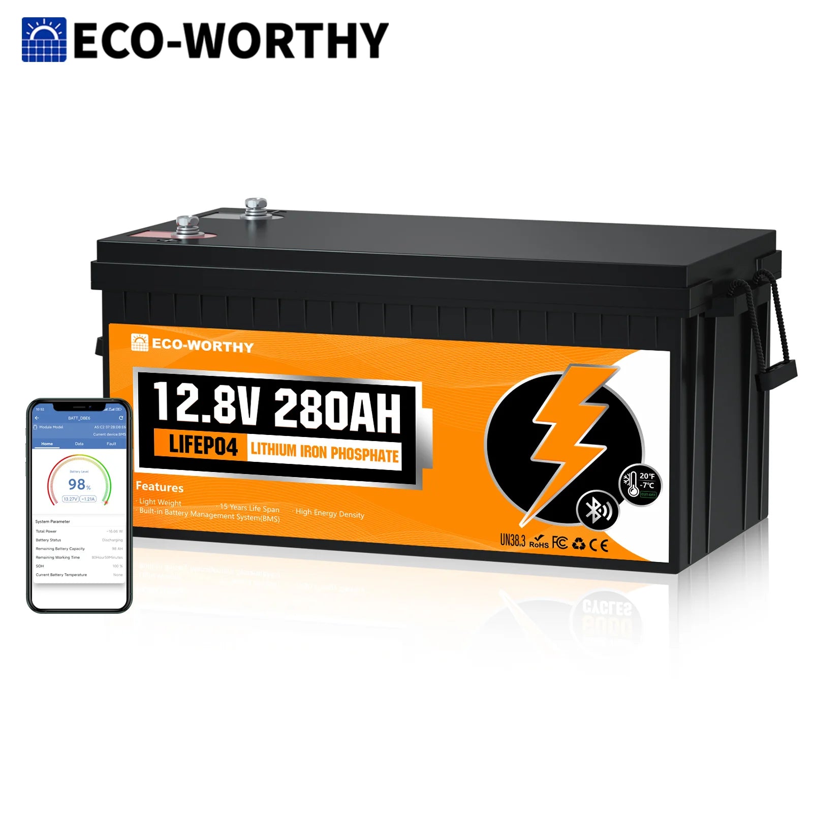 12V 280Ah LiFePO4 baterie pro obytný vůz 3584Wh s Bluetooth a 200A BMS