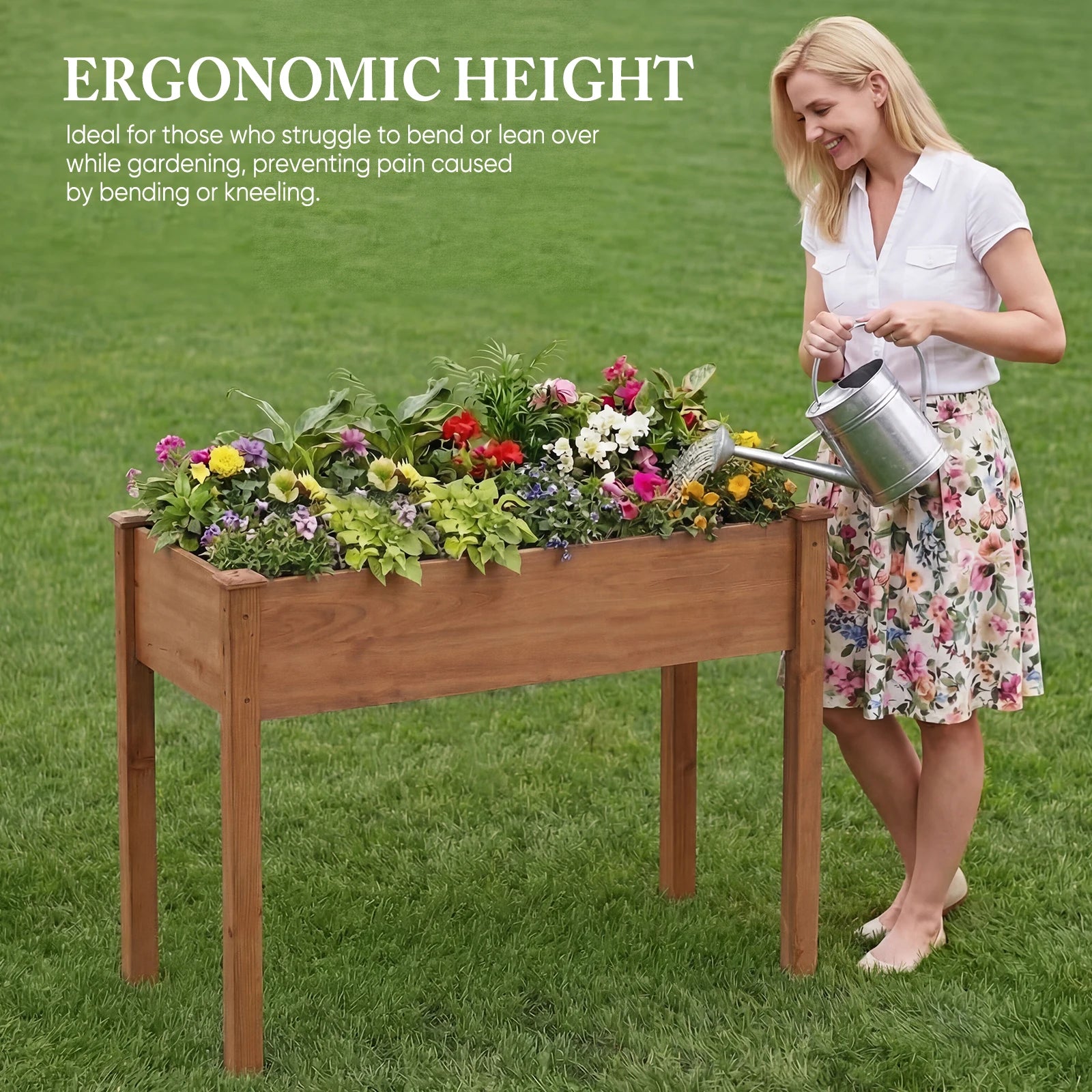 48x24x30in Elevated Wood Planter Box Raised Garden Bed