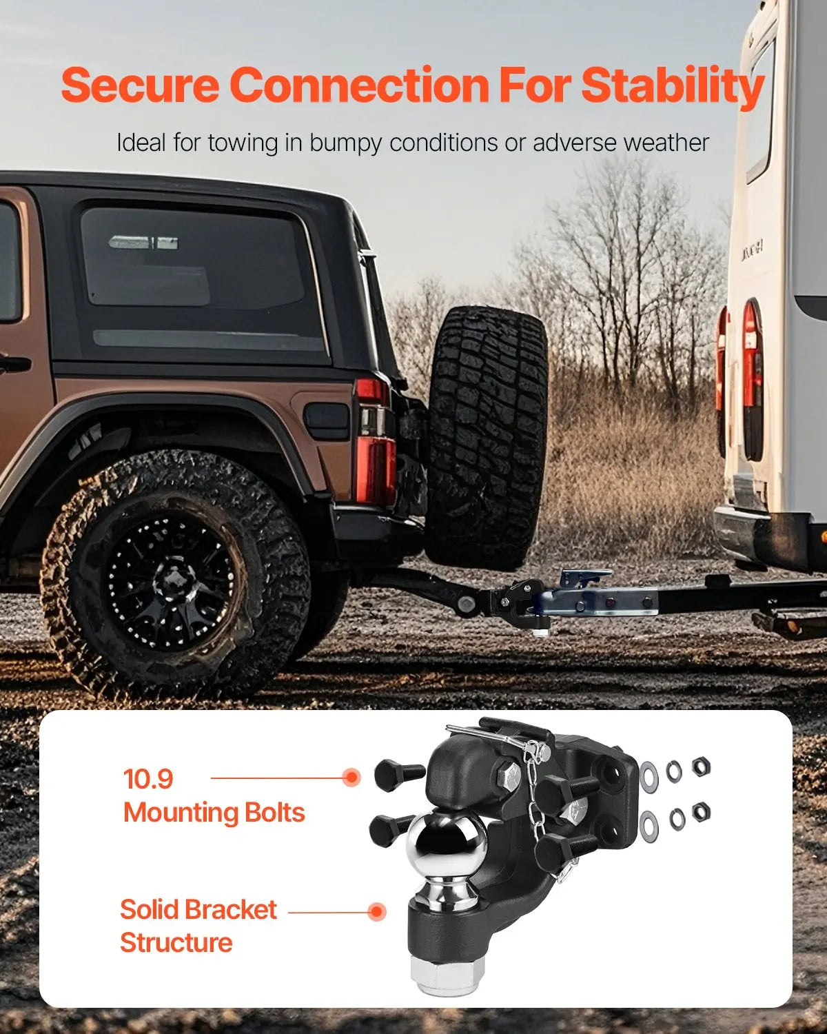 9070KG Heavy Duty Trailer Hitch Assembly with 2-5/16 Inch Trailer Ball, Fits 6.35-7.62cm Lunette Ring, Black Powder Coated Trailer Coupler Hitch with Complete Mounting Hardware