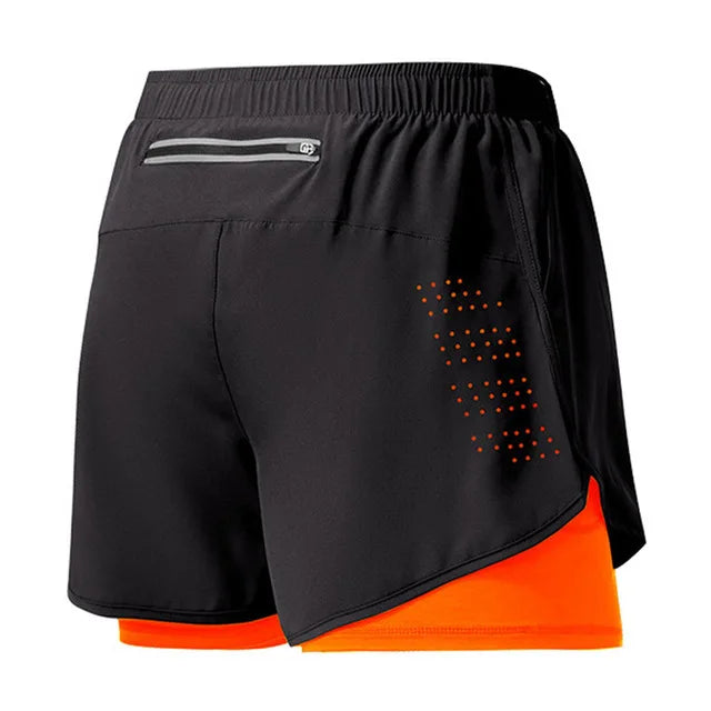 Men's Running Shorts Quick-drying Fitness Black Double Layer Shorts Men New Sport Workout Training Bodybuilding Short Pants 